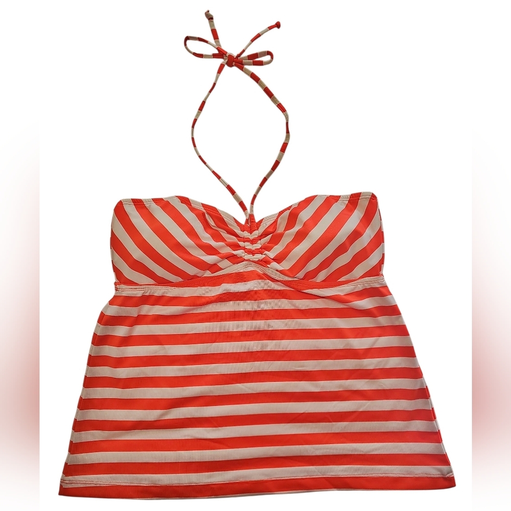 Orange & White Striped Halter Tankini Top